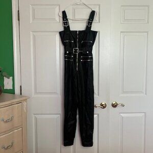 WEWOREWHAT FAUX LEATHER MOTO OVERALLS